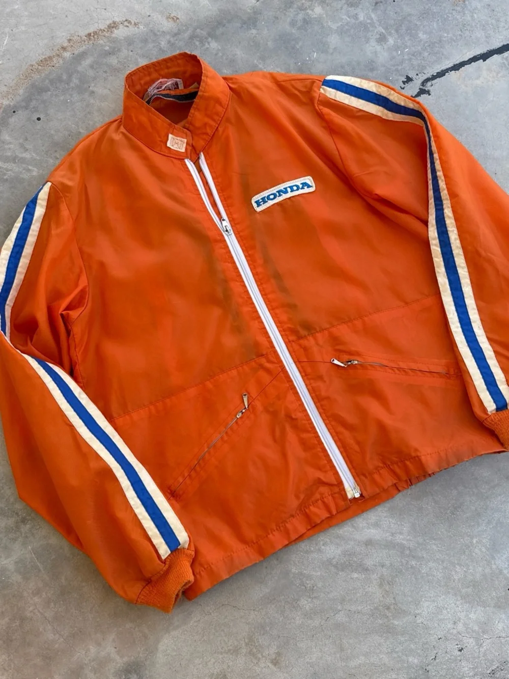 Vintage 60s Honda Motorcycle Racing Jacket Orange Striped